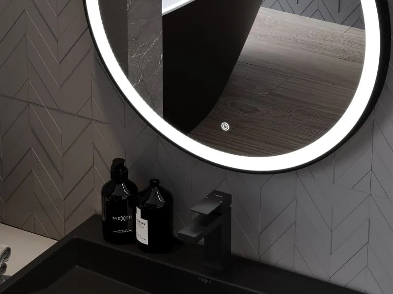 Mexen Esso világított, kerek fürdőszobai tükör, 60 cm, LED 6000K, páramentes, fekete keret - 9825-060-060-611-70