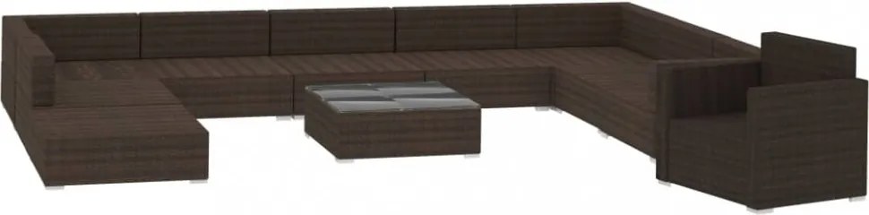 11 részes barna polyrattan kerti bútorszett párnákkal