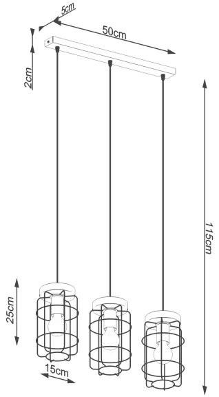 Sollux SL.1264 - Csillár zsinóron GOTTO 3xE27/15W/230V fekete