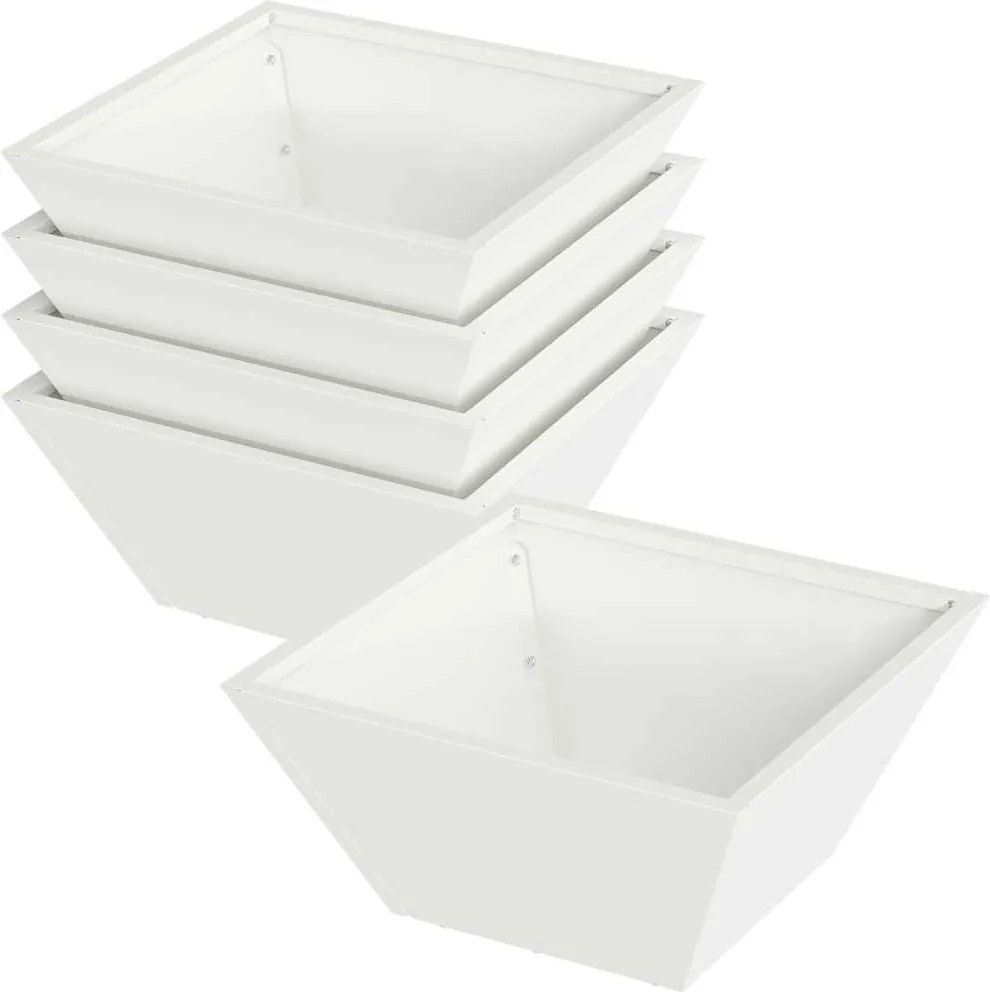 vidaXL Kerti cserép 5 pcs Fehér 35 x 35 x 15 cm Hidegen hengerelt acél