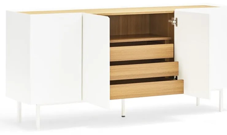 Fehér-natúr színű alacsony komód tölgyfa dekorral 165x78 cm Arista – Teulat