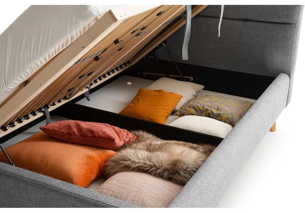 Szürke kárpitozott ágyneműtartós franciaágy ágyráccsal 180x200 cm Lotte – Meise Möbel