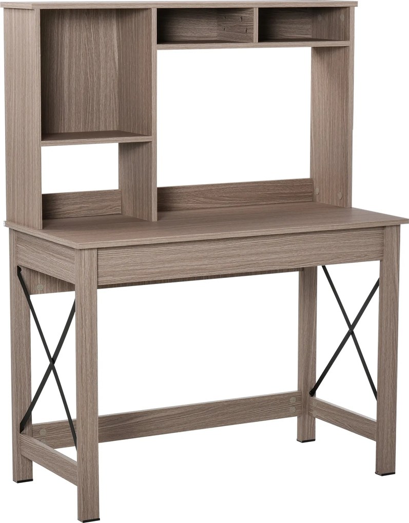 HOMCOM Modern Fa Íróasztal Könyvespolccal - Tágas Felület Kis Terekhez, 105 x 50 x 137,5 cm, Világos Barna | Aosom