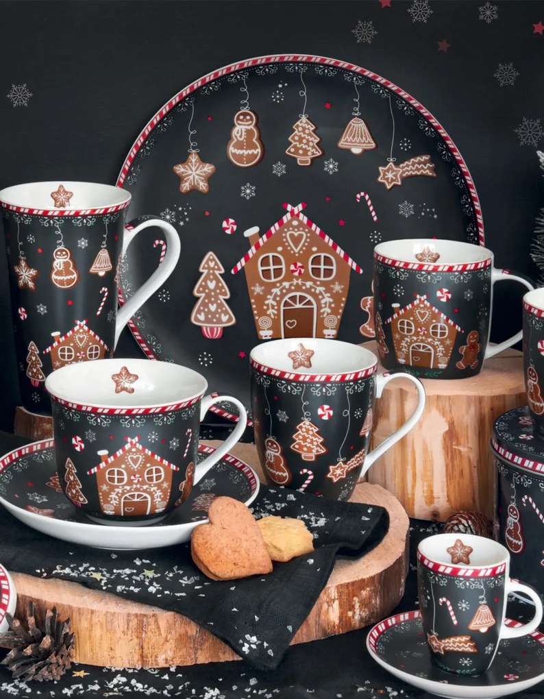 Porcelán tortatál lapáttal, 32cm, dobozban, Gingerbread