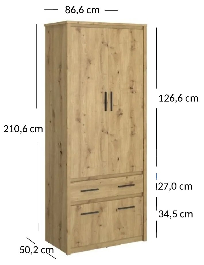 Ruhásszekrény Andra 4D1S/40 (artisan tölgy). 1052752