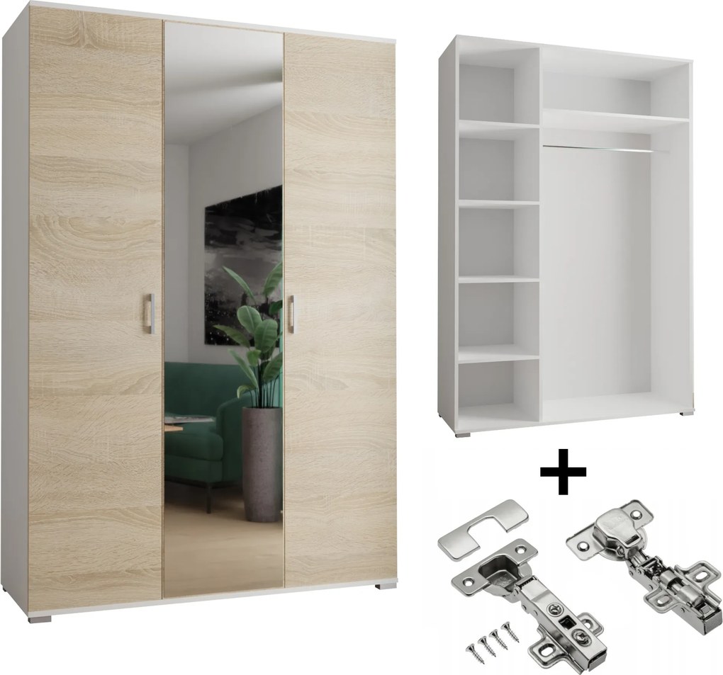 Gardróbszekrény Akció 3-D 120 x 192 x 51 cm Fehér Sonoma Tükör Csendes Ház