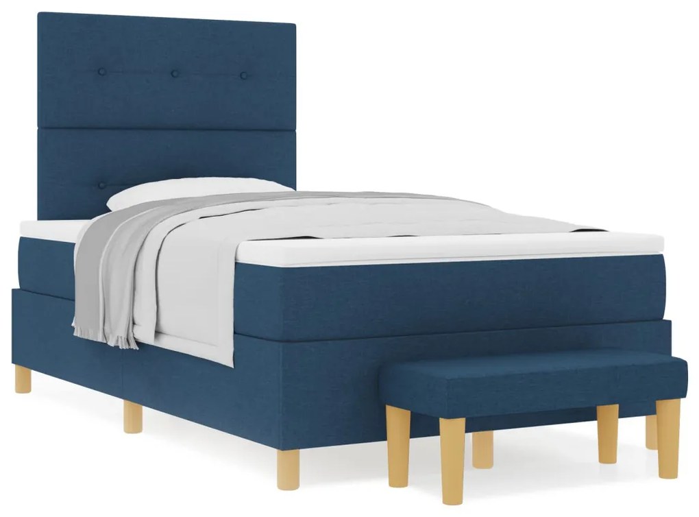 Box Spring Ágy Matraccal és Padlóval Kék 120x190 cm Szövet