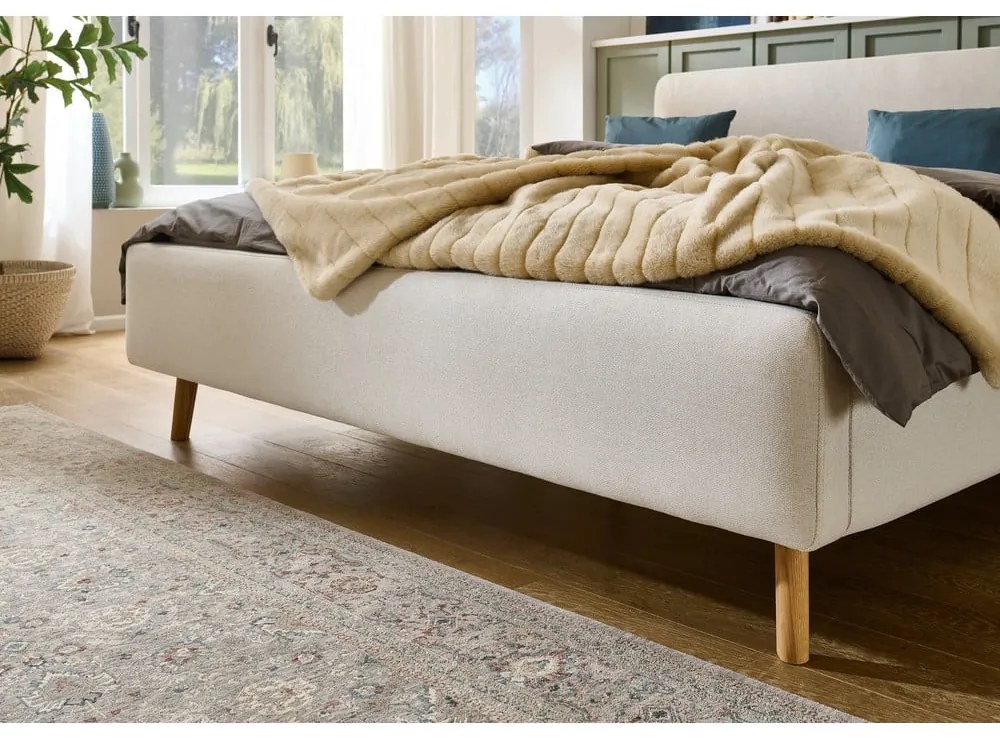 Krémszínű kárpitozott franciaágy ágyrács nélkül 160x200 cm Mattis – Meise Möbel