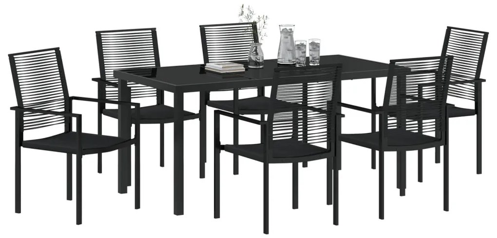 7 részes kerti étkező garnitúra fekete PVC rattan