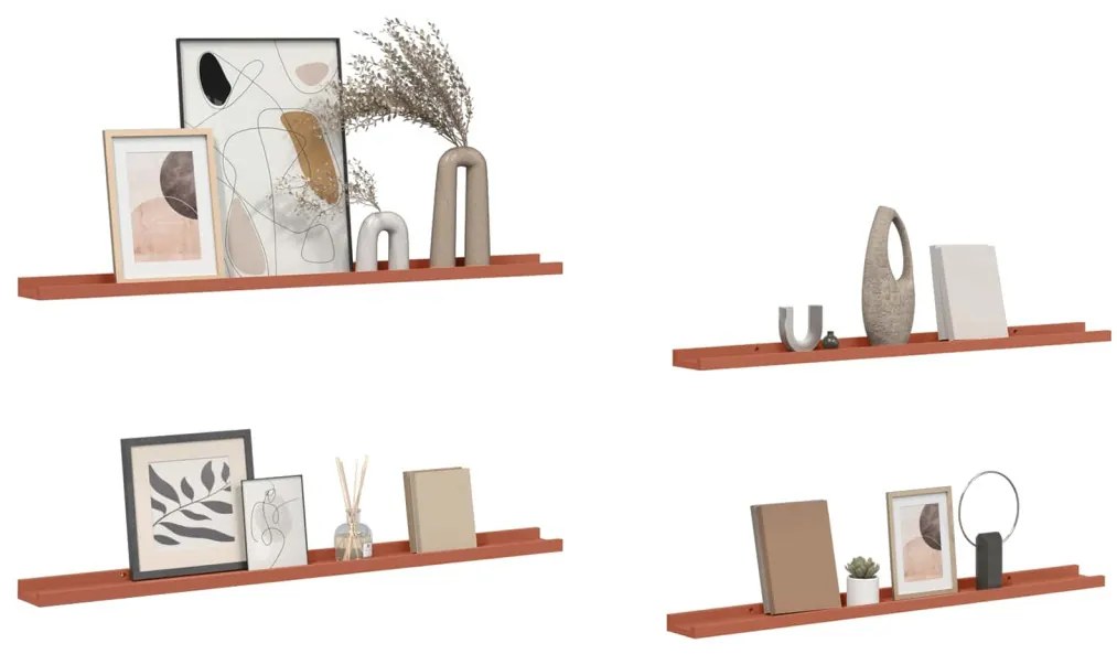 Falpolc polcokkal tárolóval 4 pcs Piros 100 x 9 x 3 cm Faanyag