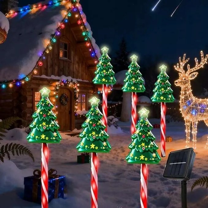 LED-es beszúrós napelemes lámpa 50cm karácsonyfa motívummal 6db