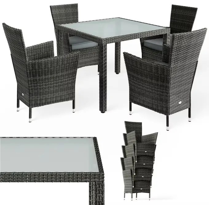 Deuba Berlin 1+4 kerti rattan bútor szett - szürke/antracit