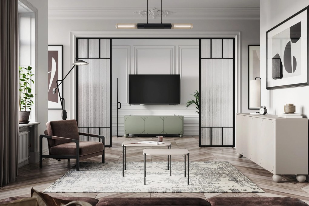 Sonatia II háromajtós TV szekrény, gömb lábakon - 150 cm - oliva színű