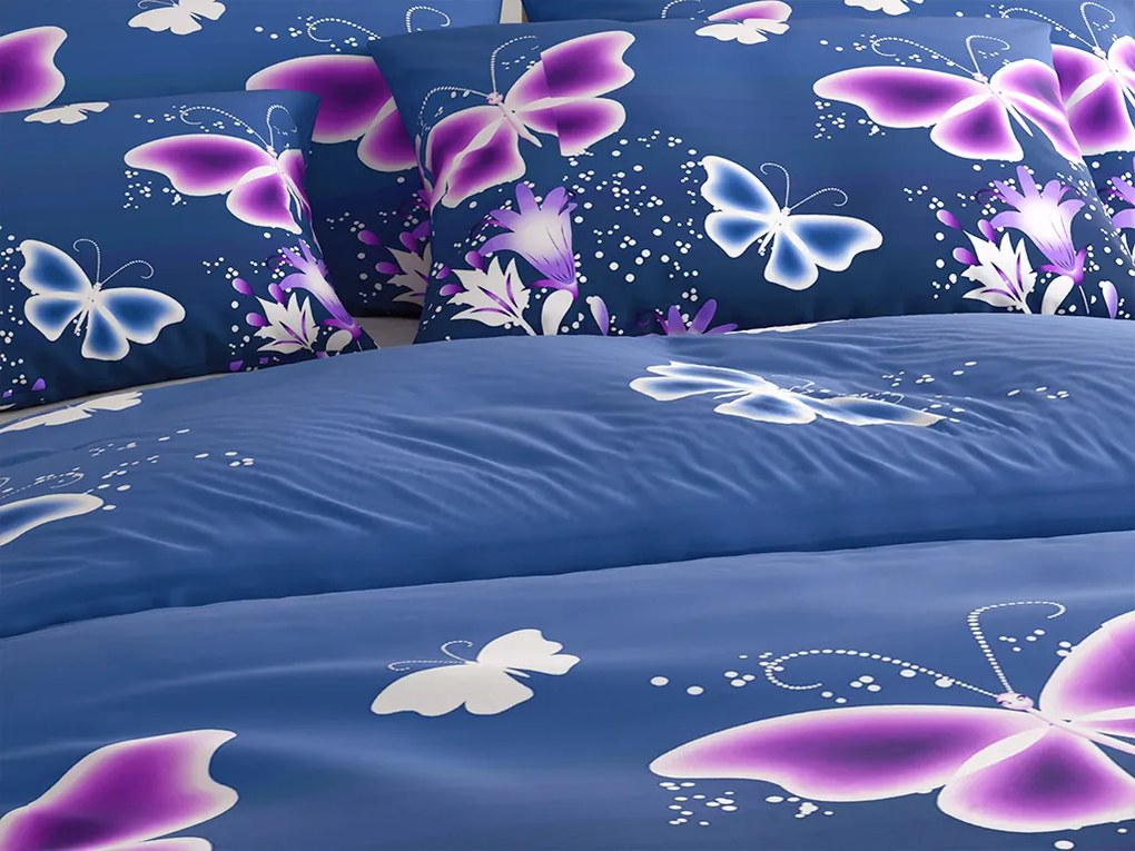 Mikroszálas ágynemű VIOLET BUTTERFLY sötétkék Ágyneműhuzat mérete: 2 db 70 x 90 cm | 200 x 220 cm