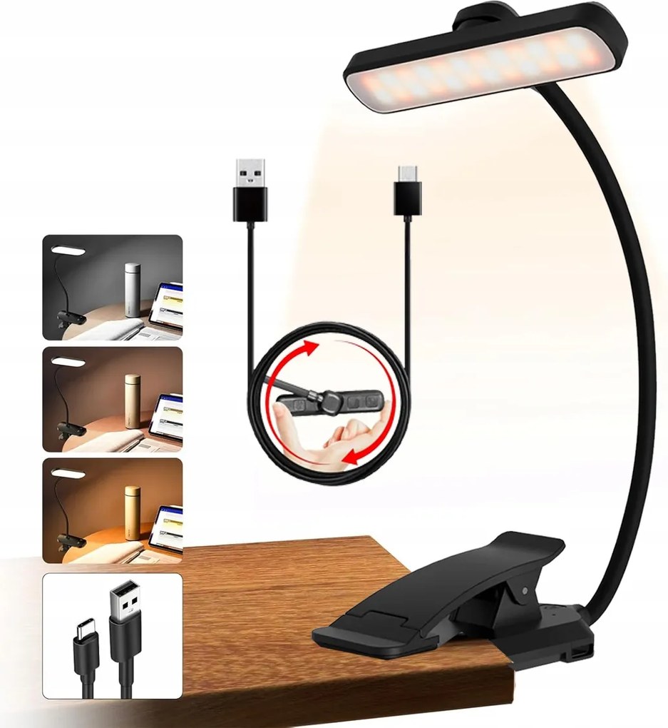 Led-es Könyvolvasó Lámpa Éjszakai Asztali Vezeték Nélküli Usb Klipsz