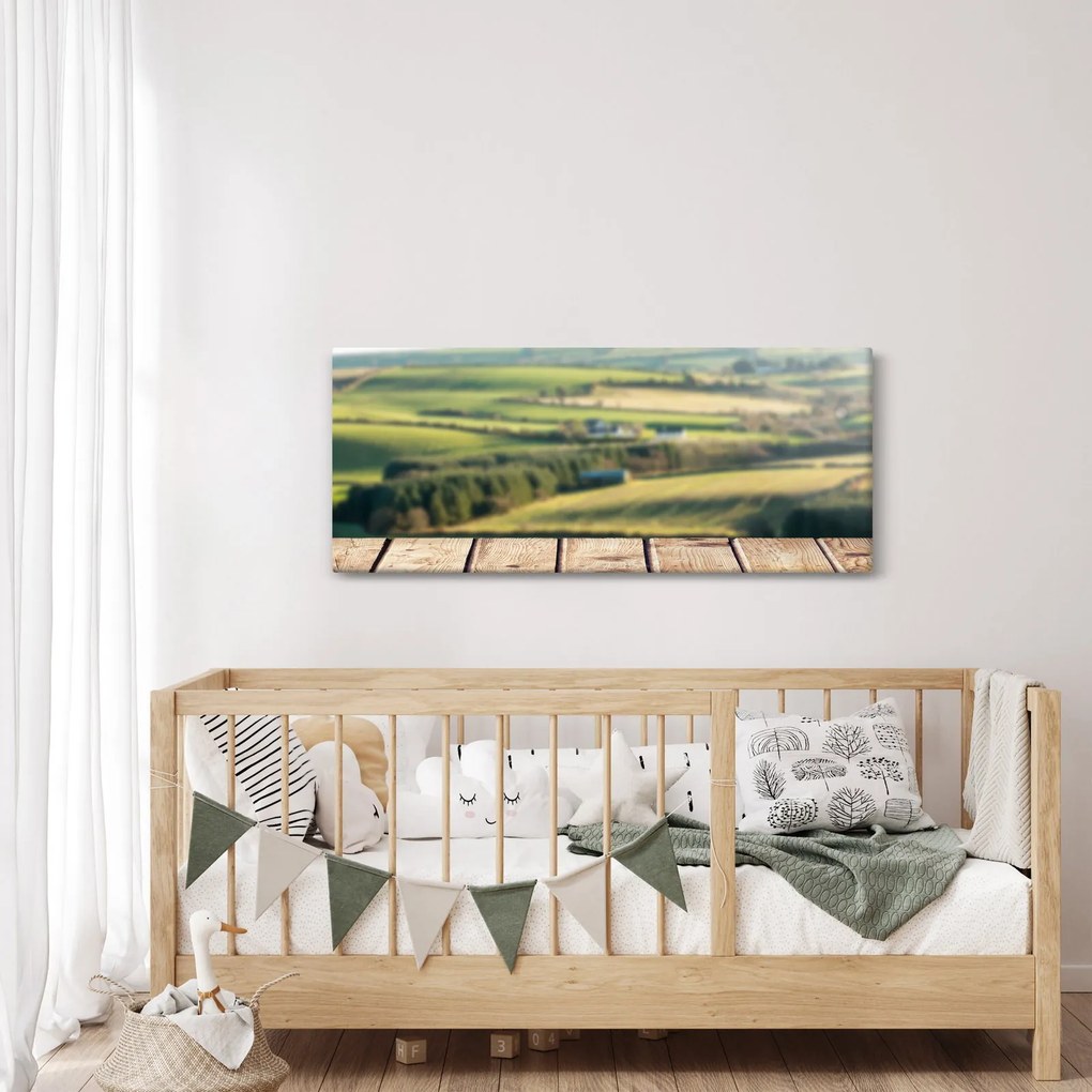Kép - Fa polc tájképi elemekkel (120x50 cm)