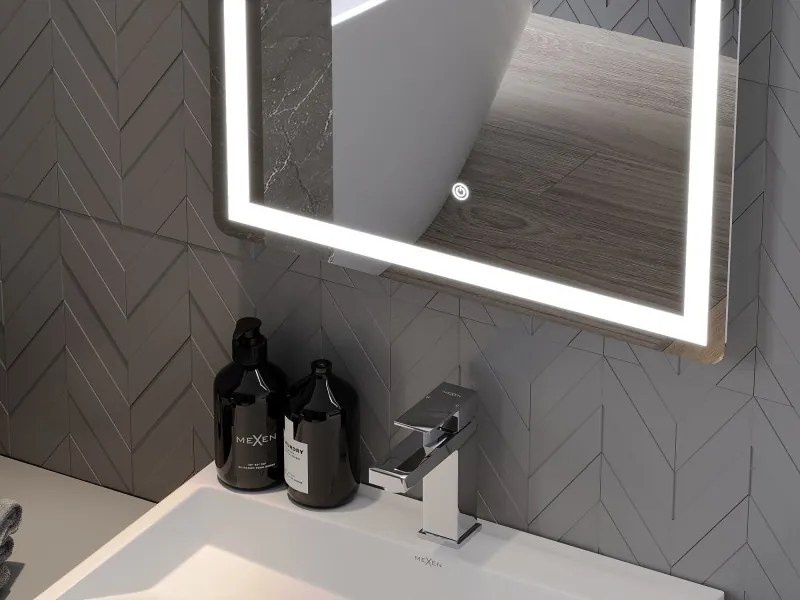 Mexen Onyx, LED fürdõszobai tükör háttérvilágítással és kozmetikai tükörrel 60x80 cm, 6000K, páramentesítõ, 9813-060-080-611-00