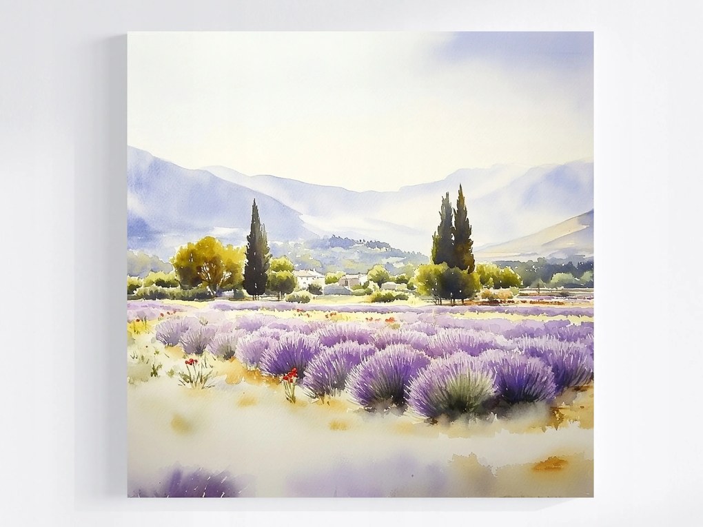 Vászonkép Canvas Tájkép Franciaország Provence Hegyek Mező Virágok 80x80