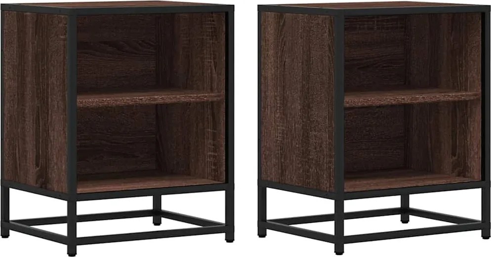 vidaXL éjjeliszekrények 2 db barna tölgy 40x31x50 cm műfából és fémből