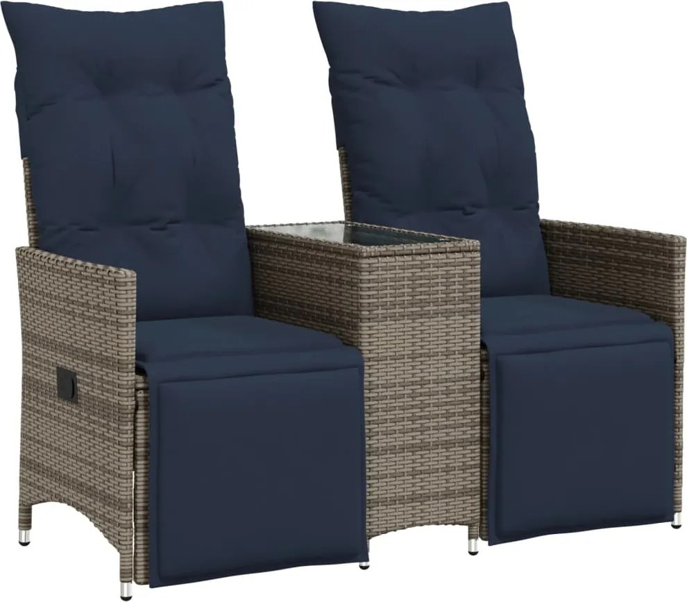 vidaXL kétszemélyes dönthető kerti kanapé asztallal, szürke polyrattan