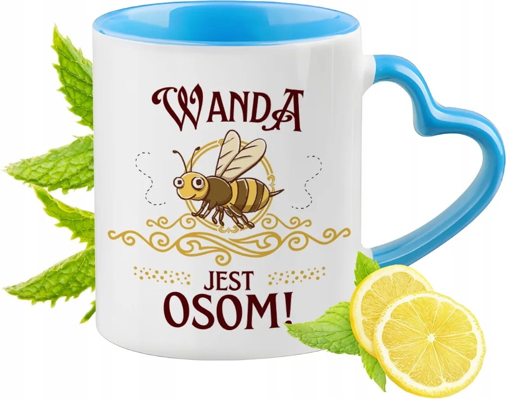 Vanda Kék Bögre Szív Alakú Füllel Ajándék Nyomtatott