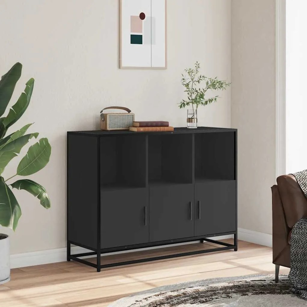 fekete szerelt fa tálalószekrény 100x35x76 cm