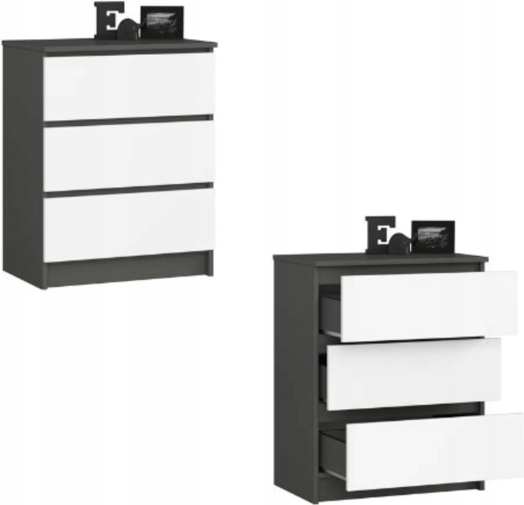 Komód szekrény K60 3 fiókos grafit fehér Akd