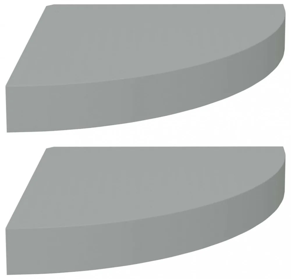 2 db szürke MDF lebegő sarokpolc 25 x 25 x 3,8 cm