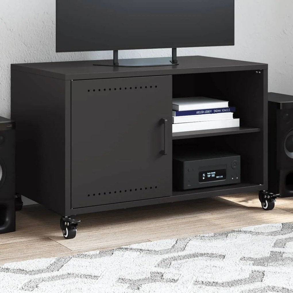 fekete acél TV-szekrény 68 x 39 x 43,5 cm