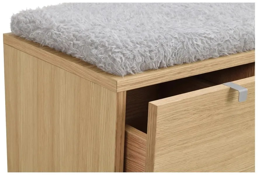 Szürke-natúr színű ülőkés cipőtartó tölgyfa dekorral Confetti – Rowico