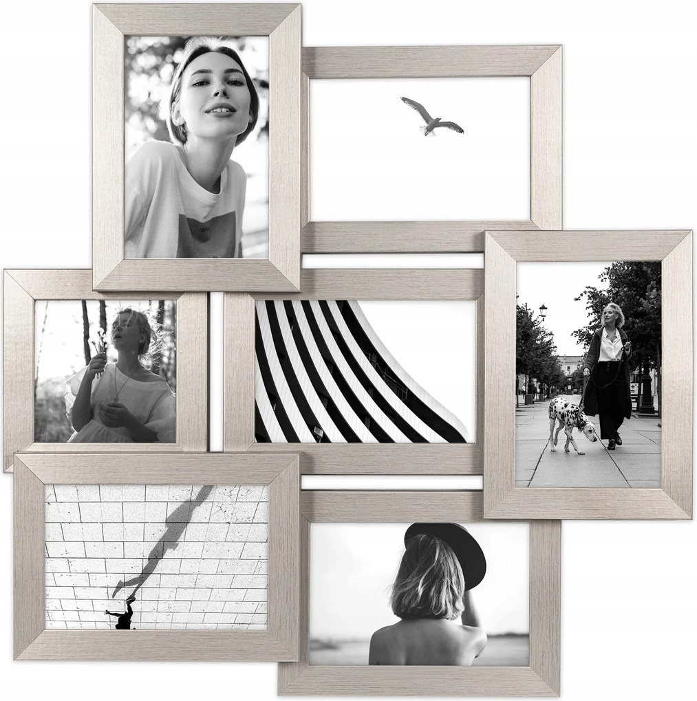 Multi képkeret ezüst képkeret 7 képhez 10x15 cm 10x10 cm Framai