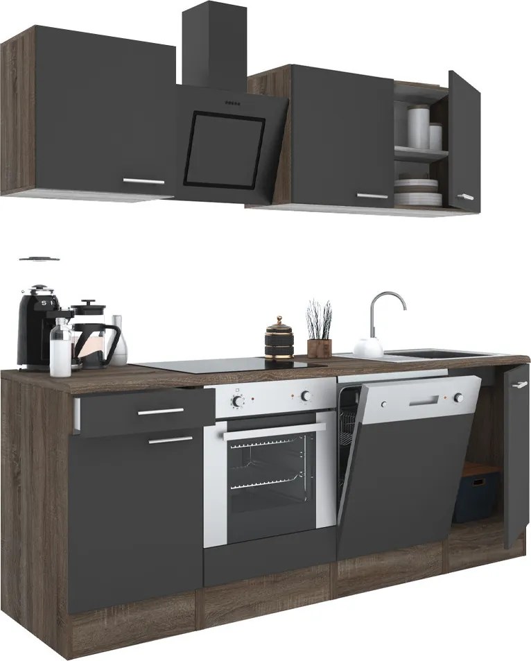 Yorki 220 konyhabútor yorki tölgy korpusz,selyemfényű antracit fronttal alsó sütős elemmel