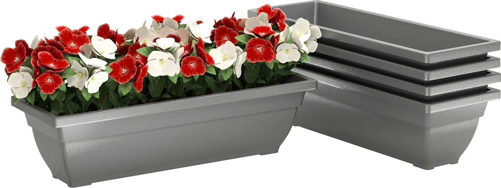 Outsunny 5 darabos műanyag virágcserép készlet, 59 x 21 x 16 cm rakható ültetőedények, időjárásálló cserepek, beltéri és kültéri használatra, szürke |