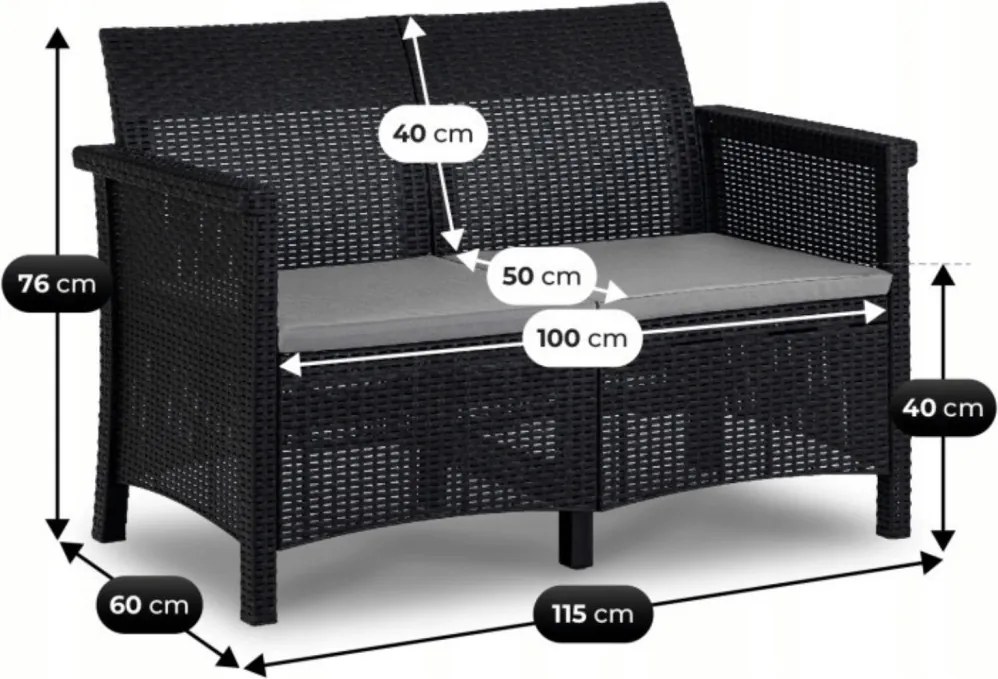 BRENTA kerti bútor szett fekete/szürke