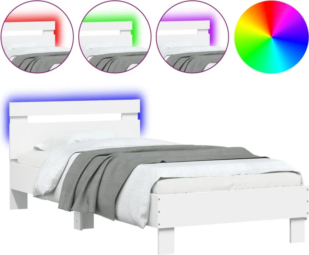 vidaXL fehér ágykeret fejtámlával és LED-világítással 90 x 190 cm