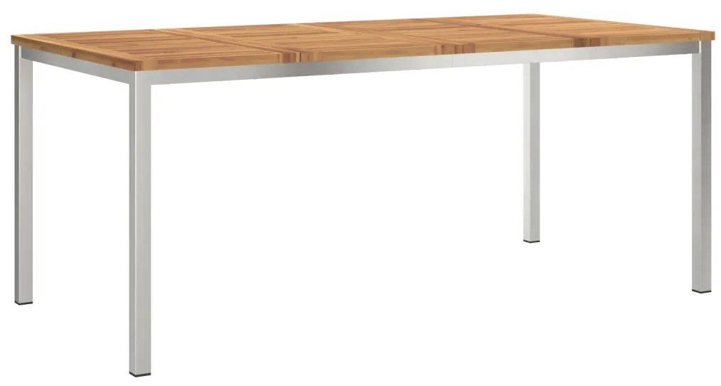 5 darabos kert étkező szett tömör akácfa, kültéri étkező asztal 180x90x75 cm tömör akácfából, rakásolható kert székek 4 db tömör akácfa és fém