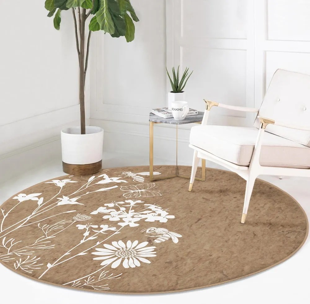 Világosbarna mosható-robotporszívóval tisztítható kerek szőnyeg ø 100 cm Comfort – Mila Home