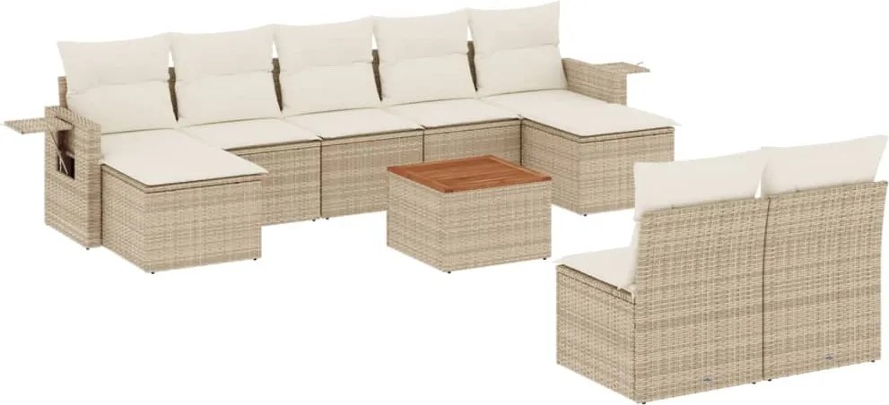 vidaXL 10 részes bézs polyrattan kerti ülőgarnitúra párnával