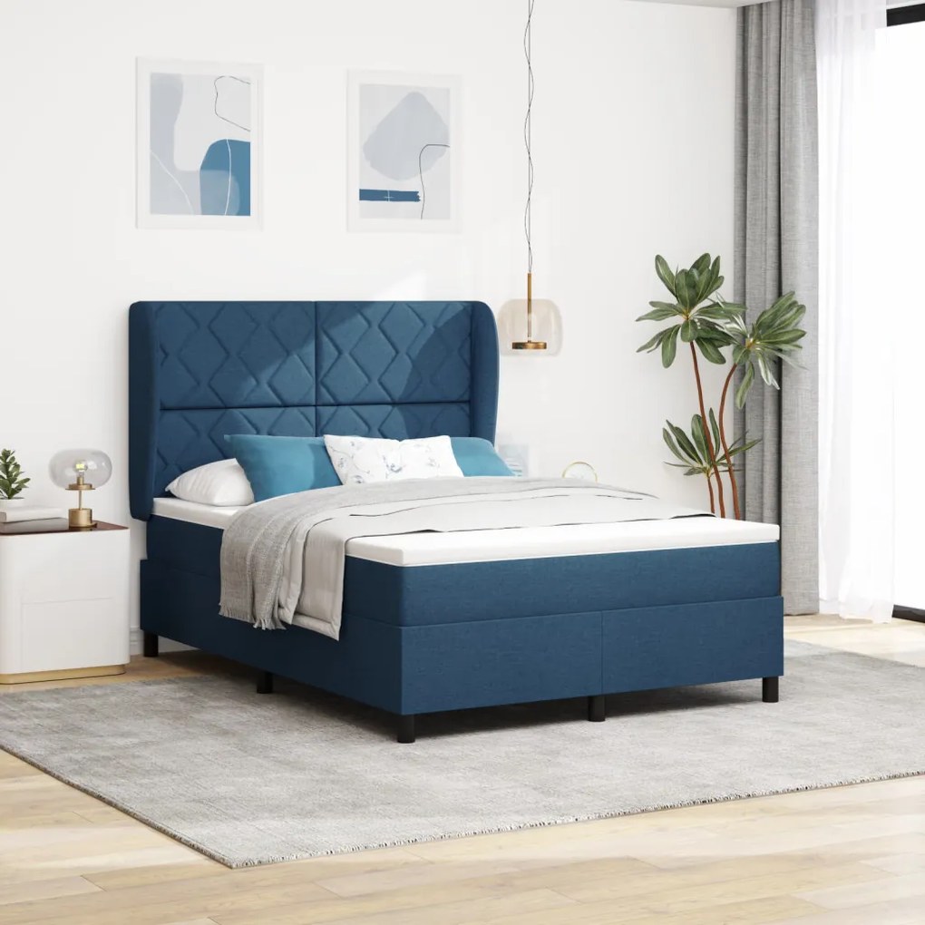 Boxspring Ágy Matraccal - Kék, 140x190 cm, Szövet