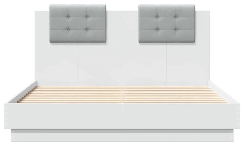 fehér ágykeret fejtámlával és LED-világítással 140 x 190 cm