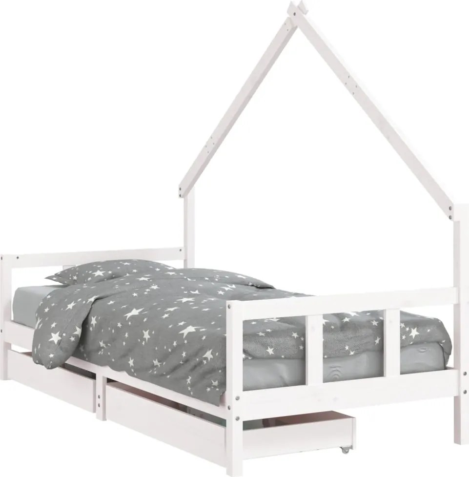 vidaXL fehér tömör fenyőfa gyerekágykeret fiókokkal 90 x 200 cm