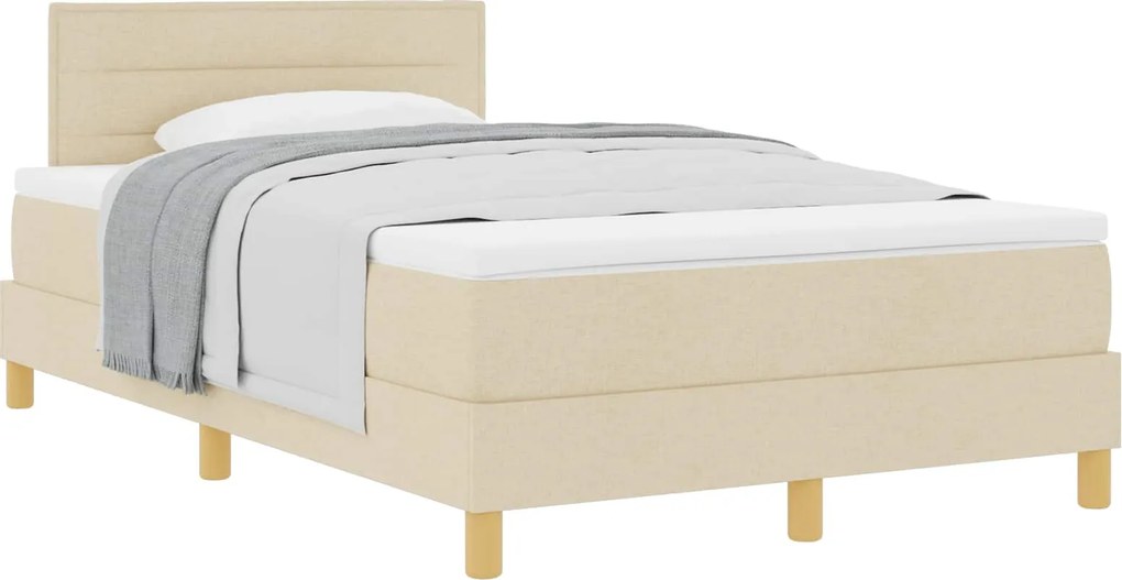vidaXL Boxrugós ágy matracmal fejtámlával Krém 120 x 200 cm szövet