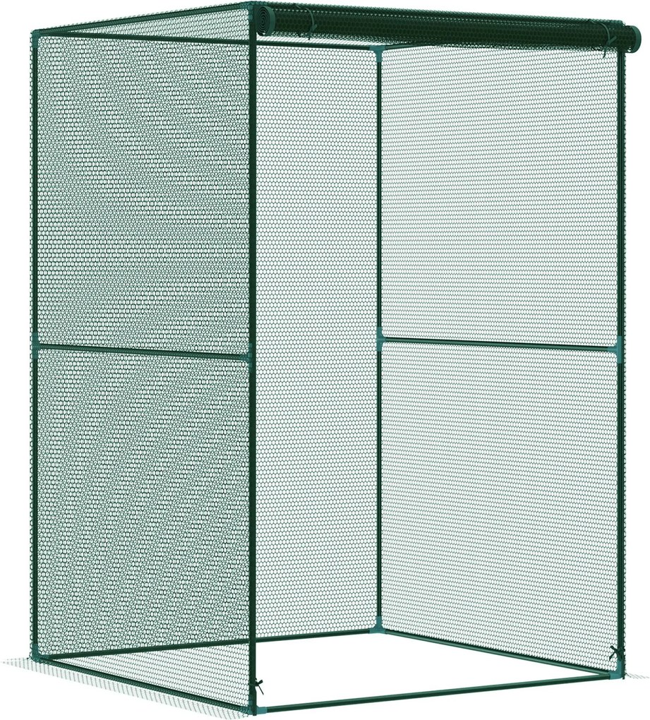 Outsunny Növény- és Rovarkert Kertészeti Kifutó Roll-Up Ajtóval és Acélvázzal Kerthez, Teraszhoz, Műhelyhez 120x120x180 cm Sötét Zöld | Aosom