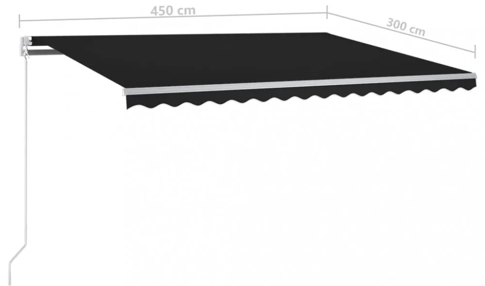 antracitszürke kézzel kihúzható LED-es napellenző 450 x 300 cm