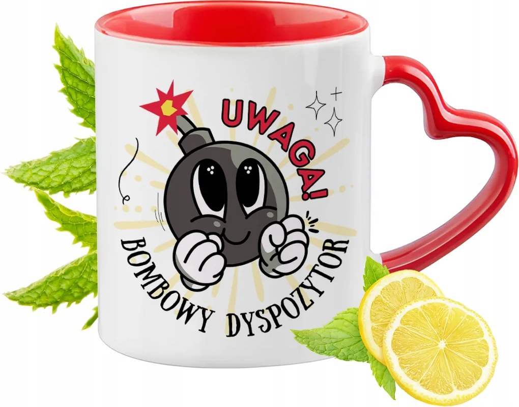 Piros bögre szív alakú füllel Diszpécsernek Ajándék