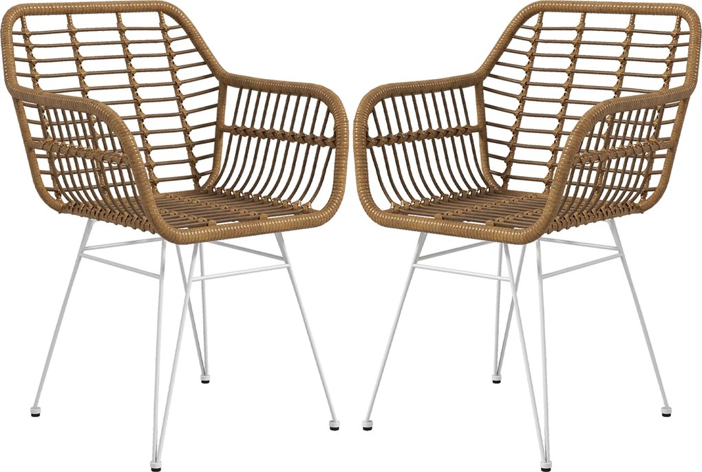 HOMCOM Étkező Székek 2db-os Készlet, Konyhai Szék Háttámlával, Mű Rattan Megjelenés, Karosszék Párnával, Nappali Szék, Acél Lábú Székek Étkezőasztalho