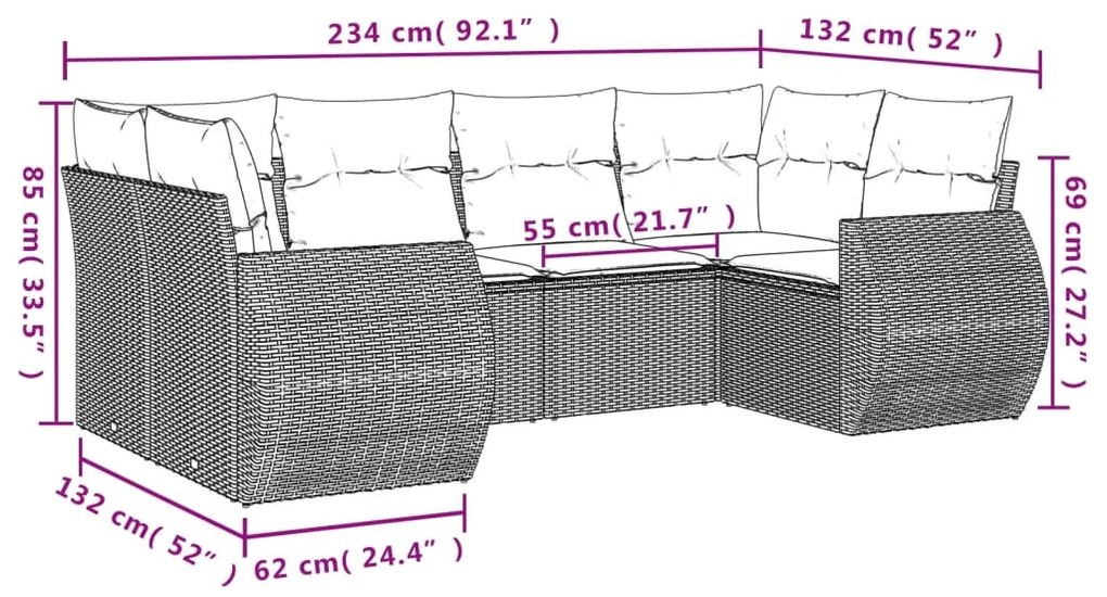 6 részes barna polyrattan kerti ülőgarnitúra párnával