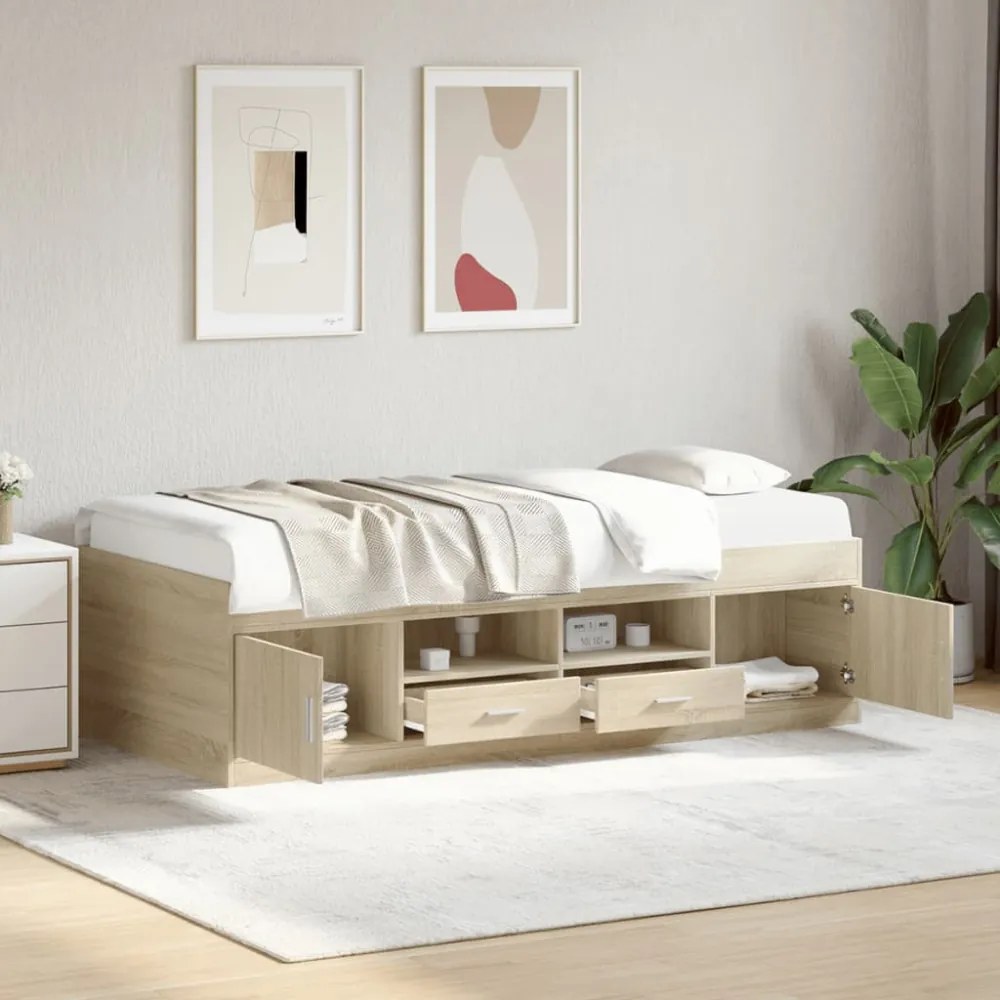 sonoma tölgy kanapéágy fiókkal matrac nélkül 100x200 cm