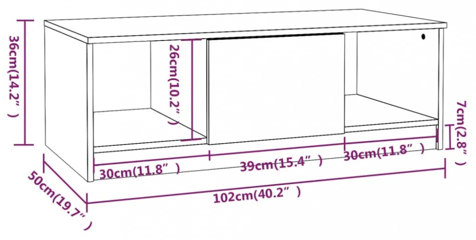 betonszürke szerelt fa dohányzóasztal 102 x 50 x 36 cm