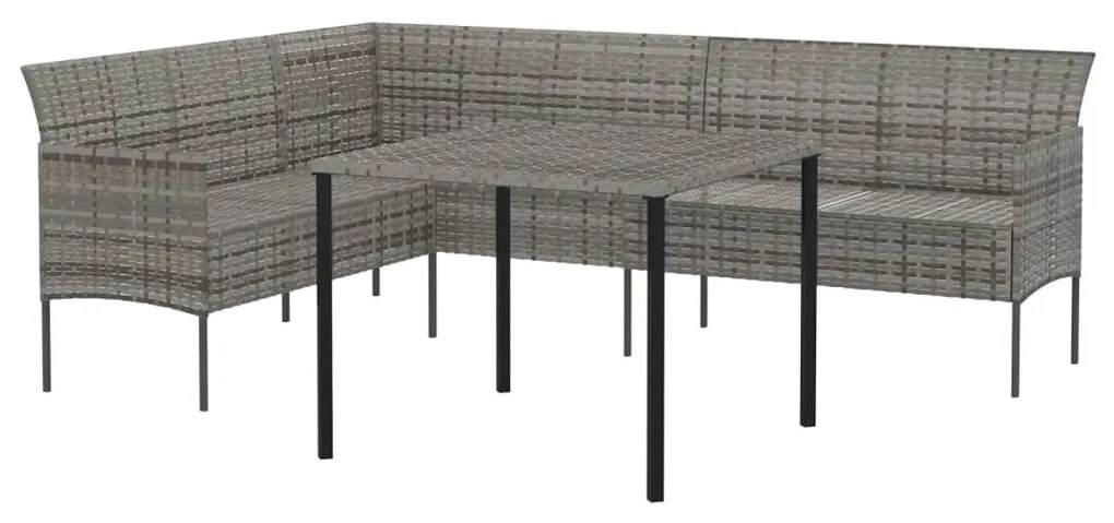 2 részes szürke polyrattan kerti étkezőgarnitúra párnákkal